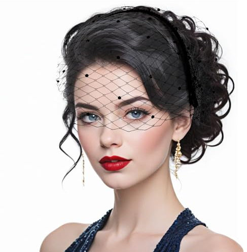 Abeillo Fascinator Hüte für Damen, 1920er Jahre Vintage Fascinators Hut, Schwarz Mesh Schleier Stirnband für Frauen Braut Hochzeit, Elegant Tea Party Fascinator Schleier für Frauen und Mädchen