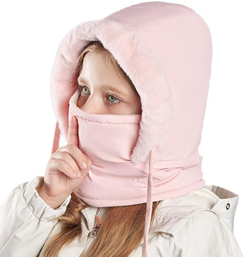 Yixda Kinder Wintermütze Thermo Sturmhaube Balaclava Winddichte Gesichtsmaske Skimaske für Jungen Mädchen 4-10 Jahre (DE/NL/SE/PL, Alphanumerisch, Einheitsgröße, Rosa)