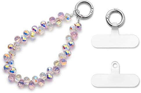 MORSUNBELA Chaîne de téléphone portable, courte, avec pendentif (rose)