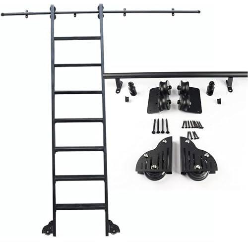 TWHZSAI Rollleiter-Hardware-Bibliothek, Schiebeleiter-Hardware-Kit (ohne Leiter), runde Schiene/Schiene aus schwarzem Stahl, Rollleiter-Bibliothekshardware, rustikales schwarzes Finish (Größe: 3,3 F
