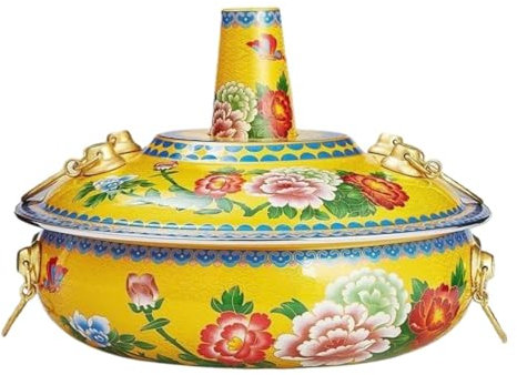 Fondue Olla Hot Pot Platos Para Frotar, Olla De Cobre Antigua De Beijing, Cocina De Inducción, Olla Caliente, Olla Plana Para El Hogar Fondue Queso(Yellow)