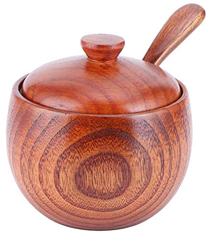 Pot à sel rond en bois, pot à assaisonnements vintage avec couvercle et cuillère, boîte à sel, bol de bain en bois, récipient d'assaisonnement au sel de mer, ustensile de cuisine