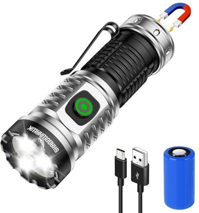 Shadowhawk Mini Taschenlampe Led Aufladbar, 5000 Lumen 3*XTE Led Taschenlampe Extrem Hell Mit Magnet, Kleine Taktische Taschenlampen Batteriebetrieben USB, 3 Modi, IPX6 Flashlight for Outdoor Notfälle