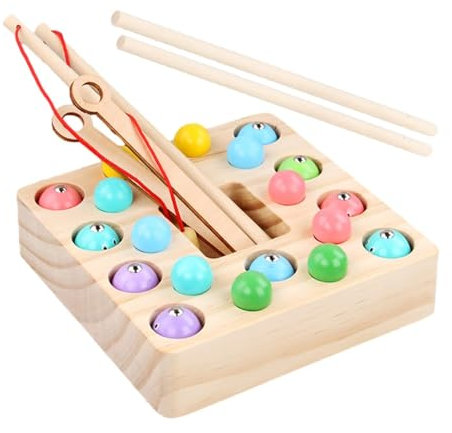 Spiel-Angelset für Kinder, magnetisches Angelruten-Spielzeug, interaktives Holzbrett-Fischspielzeug mit Perlenzählspiel, magnetische Clip-Perlen, Kindergartenspielzeug für Feinmotorik