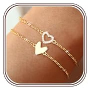 Dochais Bracelet Femme Or Argent Lot Bracelet Cœur en Or 14K Réglable Bracelets d'Amitié Femme Doré Bracelets Ensemble pour Femmes Filles