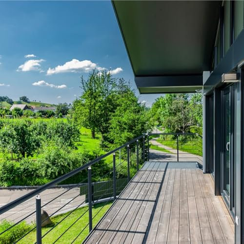 BALUSTRONE - Garde-corps gris foncé 3m pose à sceller au sol, PRAGUE 5 lisses, en kit complet