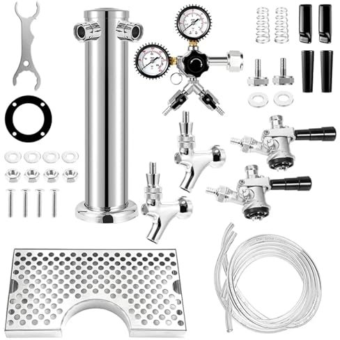 Tireuse à Bière Tour à bière à double robinet, Kit de colonne de bière artisanale avec robinet, régulateur de Co2, coupleur de fût et plateau d'égouttage, distributeur de Kegerator for Bar domestique(