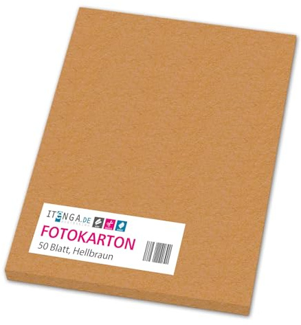 itenga farbiger Fotokarton 50 Blatt A4 300 g/qm² - Tonpapier Tonkarton Bastelpapier Bastelkarton Bogen durchgefärbt zum kreativen Gestalten und Basteln (HELLBRAUN)