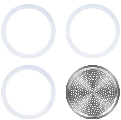 UPOHYEE Joint Moka et Filtre Aluminium pour 3/4 Tasses Cafetière à Induction pour Cafetière Universelle 3 x Joint en Silicone + 1 x Filtre