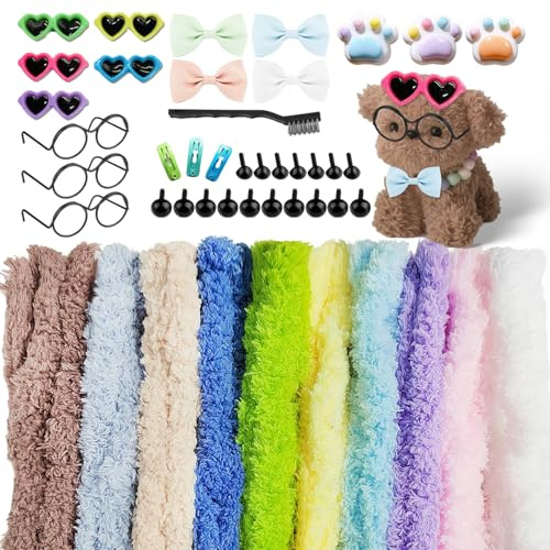 55 Piezas Limpiapipas 10 colores, Gigantes Limpiapipas Manualidades, Limpia Pipas para Manualidades, con Mini Narices, Ojos, Gafas, Lazos, etc, Suave y Esponjosa, para Manualidades DIY Decoraciones