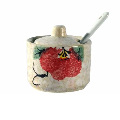 XYUERU Pot à épices Japonais avec Couvercle, sucriers avec Couvercle, Mini sucrier rétro en Porcelaine, salière, Pot à épices avec Couvercle, cuillère for Service à café, comptoir de Bar(Red)