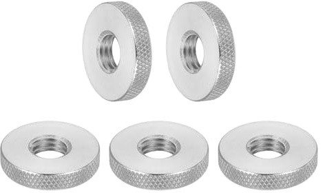 sourcing map 5 Stück M10 flache gerändelte Rändelmuttern, 304 Edelstahl, flacher Kopf, Diamant-Rändelloch-Verschluss, Einstellmuttern für Elektronik, Maschine, D25 x H5 mm