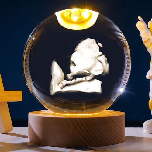 SHENGBEIDZ Grabado Personalizado Marcos para Fotos con Bola De Cristal para Ecografías 2D, Bola De Cristal Personalizada para Anunciar El Embarazo, Soporte Redondo De Madera(8cm/3.15in)