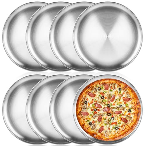 AKOLAFE 8 Pack Stainless Steel Pizza Pan 12 Inch Pizza Pan Set Round Pizza Pans for Oven Personal Pizza Pans Metal Pizza Plates Platter Pizza Baking Sheet Pizza Sheet Pizza Tray for Serving Cooking