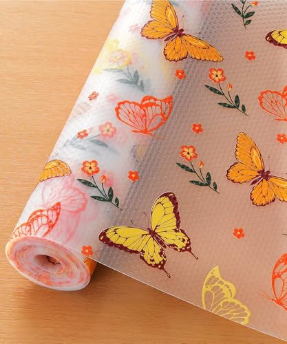 Cooyes Shelf & Drawer Liner for Kitchen Cabinets Non-Adhesive, Waterproof and Washable EVA Shelf Paper, Protect & Decorate Dresser, Bathroom, and Cupboards (Colorful Butterfly, 17.7 W x 78.7 L)
