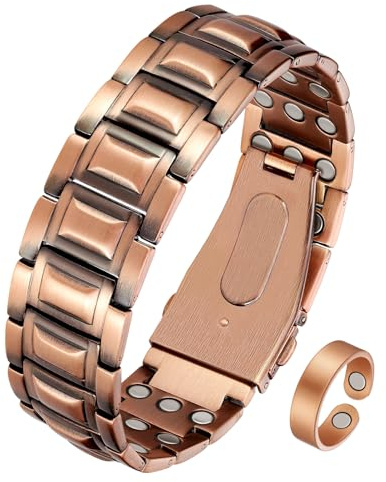 Jeracol 99,99 % hårt koppararmband för män, 3 x magnetiska armband män med ultrastark magneter, justerbar storlek och presentförpackning för smycken