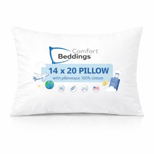 Soft 14x20 Pillow with 100% Cotton Cover – Microfiber Filled Small Pillow for Sleeping, Airplane, Car & Camping – Compact & Washable Travel Cushion for Kids Adults – 14x20 Inches, 1 Pack