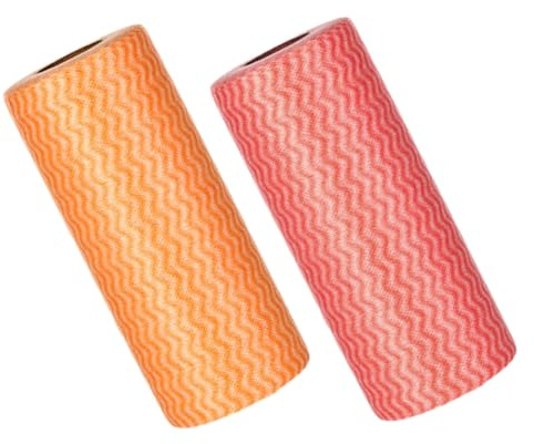 BESPORTBLE Paños de Limpieza Desechables para Cocina Ondas, Tamaño Pequeño, No Tejido, Alta Absorción de Aceite, para Limpieza Húmeda y Seca, Uso Doméstico, Pack 2 Rollos (rojo y Naranja