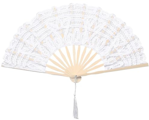 BABEYOND Vintage Spitzen-Handfächer, 1920er Jahre Gatsby Dekorative fächer mit bestickter Baumwollspitze für Braut, Hochzeit, Tanz & Party-Dekoration Weiß | Damen fächer für 20er jahre partys, Hochzeiten & Tanz, Bestickte Baumwollspitze, leicht & elegant, Vintage-Stil (Weiß)