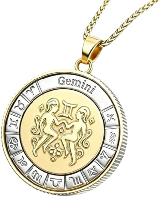 Gemini Necklace Horoscope Gifts for Women Men, 18K Gold Silver Plated Tarnish Free Zodiac Pendant Necklaces, Constellation Necklace Ready-To-Gift for Wife Husband Girlfriend Boyfriend Mom Daughter Birthday Christmas Valentine Anniversary
