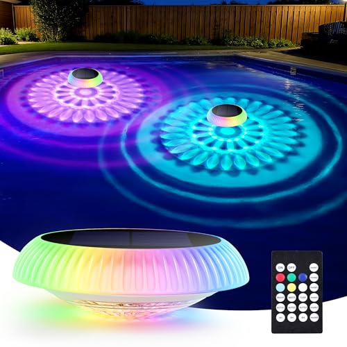Luz Solar Exterior Jardín, LED Luces Solares Piscina Flotantes Lámpara Exteriores IP67 Impermeable con Control Remoto RGB Luces Subacuática Decoración Iluminación para Acuario Estanque Bañera Fiesta