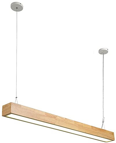 Lámpara Colgante de Madera de 90 cm (35,4), Moderna lámpara LED suspendida, lámpara Lineal Colgante con Pantalla acrílica Blanca, candelabro nórdico Sencillo para Isla de Cocina (Color: Natural)