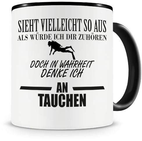 Samunshi® Tauchen Tasse mit Spruch Geschenk für Mann Frau Oma oder Opa Kaffeetasse groß Lustige Tassen zum Geburtstag schwarz 300ml