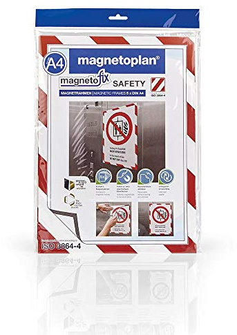 magnetoplan 1131346 Magnetofix Safety Magnetrahmen 5 Stk. A3 rot-weiß | Magnethaftender Sicherheits-Rahmen für Warnhinweise, A3 | Magnetischer Inforahmen für Büro, Schule, Lager + Werkstatt