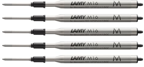 LAMY M16 5er Set Kugelschreiber-Großraummine aus Metall - Original Ersatzmine für alle Lamy Kugelschreiber Modelle - dokumentenecht - Strichbreite Mittel in Tintenfarbe schwarz
