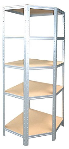 Eckregal Stecksystem 200 x 90 x 60 cm mit 5 Böden für Schwerlastregale mit 60 cm Tiefe: Ideale Ergänzung durch Ausnutzung der Ecken für Metallregal, Kellerregal, Lagerregal, Garagenregal