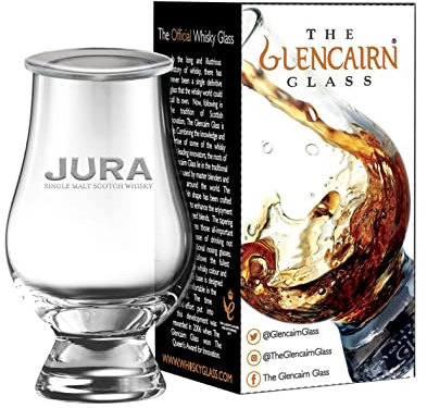 JURA LOGO BRANDED GLENCAIRN WHISKY GLASS IN GIFT CARTON WITH WATCH COVER