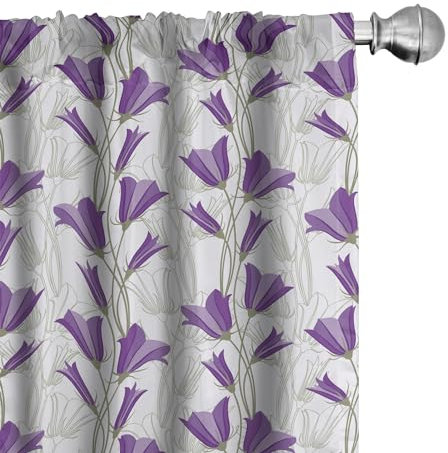 ABAKUHAUS Jugendstil Vorhänge, Gardinen, Glockenblumen Bouquet, Fensterbehandlungen für Wohnzimmer Schlafzimmer Dekor, 2 Stück 75 cm b x 175 cm h, Reseda Grün Violett