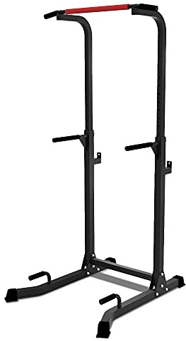 VOUNOT® Dip Station Power Tower Multifunzione per Flessioni, Trazioni, Fitness e Addominali, Stazione Fitness con Impugnature Ergonomiche e Altezza Regolabile, 120 KG, Nero