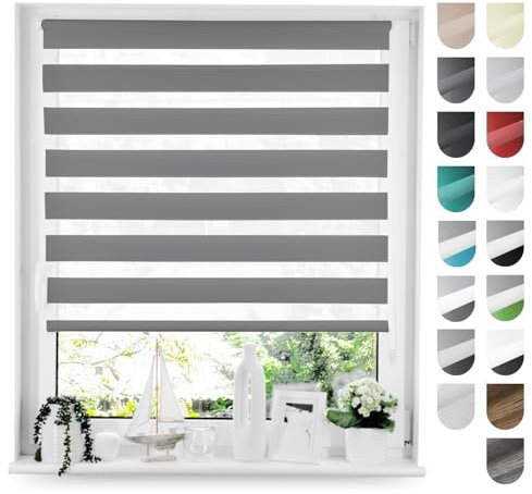 Tom'Shop® Doppelrollo DuoRollo [Graphit, 90cm x 150cm] Duo Rollos für Fenster Klemmfix ohne Bohren mit Klämmträger Fensterabdeckung Fensterrollo leichte Montage