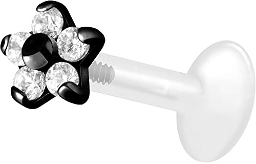 PIERCINGLINE PTFE Labret mit Innengewinde | TITAN AUFSATZ KRISTALLBLUME| Piercing Lippe Nase Ohr Helix | Farb & Größenauswahl