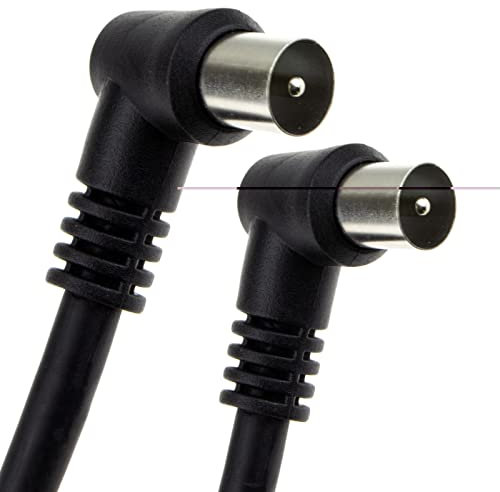 kenable RF Fly Lead Right Angle Male Plug to Plug Coaxial TV Freeview Cable 1m Black [1 metres]