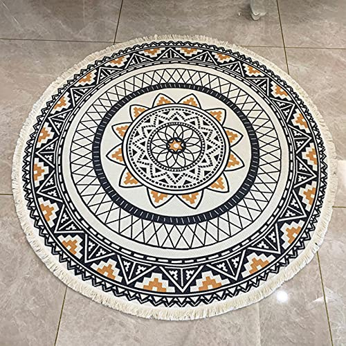 HHZY Alfombra de Algodón Alfombras Redondas con Borlas Tejidas A Mano de Mandala Bohemio Alfombra Lavable para Interiores Alfombra para Sala de Estar, Dormitorio,Color 4,180 x 180cm