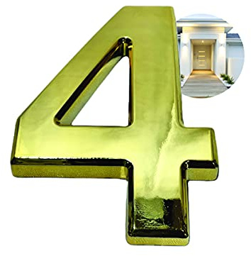 PARENCE - Numéro de porte 3D - 10 CM - Plastique premium brossé - effet OR brillant - Adhésif extra fort - numéro de porte, rue, maison (4, OR) PARC001