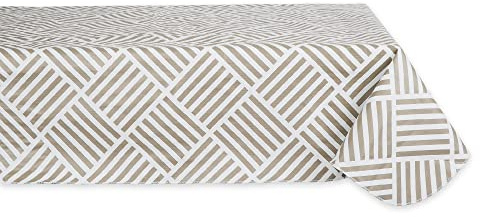 DII Indoor/Outdoor Vinyl Tabletop Collection Grid Pattern, Flannel Backed Tablecloth, Rectangle, 60x102, Stone