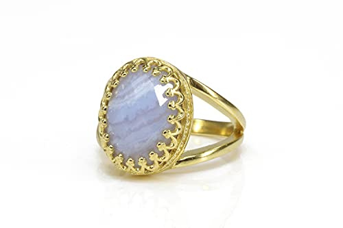 Anemone Schmuck Feminin Spitze Achat Ring im 14k Gold Gefüllt Doppel Band - Handgemachte Ovale Verlobungsring, Freundschaft Ring, Lässige Ring, Geschenk Schmuck - Größen 3-12,5 - mit Geschenk Kasten