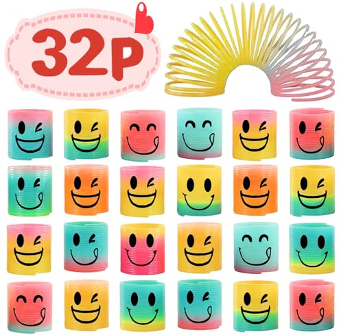 AZEN 32 Pcs Mini Spring Party Favors for Kids 3-5 4-8, Goodie Bags Stuffers for Birthday, Classroom Prizes Kids Prizes, Small Bulk Toys Gifts (4 Smile)