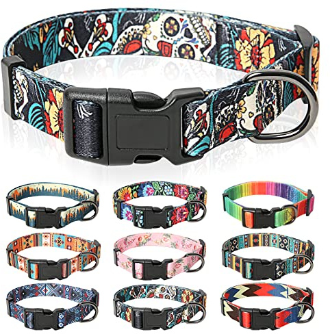 HEELE Hundehalsband, Hunde Halsband für Welpen Kleine Mittlere Große Hunde, Gemustertes Hundehalsbänder Verstellbares, Komfort, Robustem HundeHalsband, Schwarz, XS