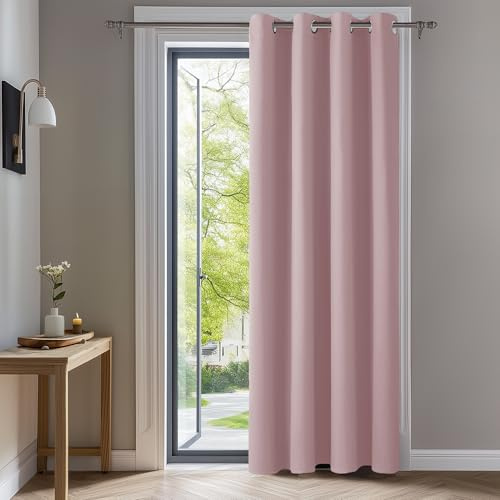 Deconovo Abdunklungsvorhang Blickdichte Vorhänge Thermogardine Hellpink | 1 Stück, H245 x B140 cm, Ösenschal, Abdunkelnd, Kälteschutz und Hitzeschutz, Vorhang für Schlafzimmer, Sichtschutz, UV-Schutz