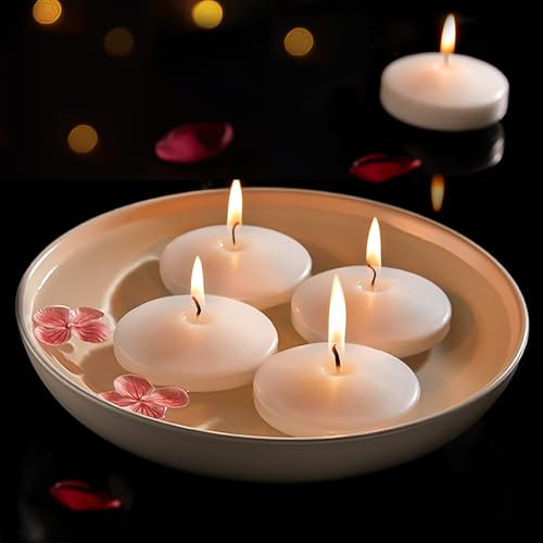 Ashlux Candele Galleggianti Bianche, Confezione da 24, diam 7.6 cm, 7 Ore di Combustione, Senza Odore e Fumo, Ideali per Matrimoni, San Valentino e Serate Romantiche