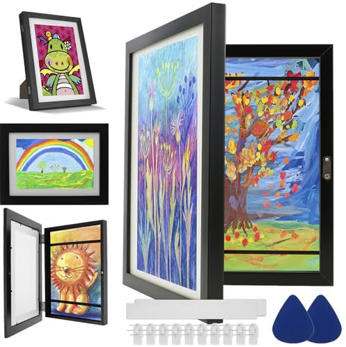 miuline Kids Art Frames Front Opening A4 Artwork Display Frame Picture for 150 Pictures Changeable Childrens Photo Storage Forever Gallery Hang Drawing Crafting, Black
