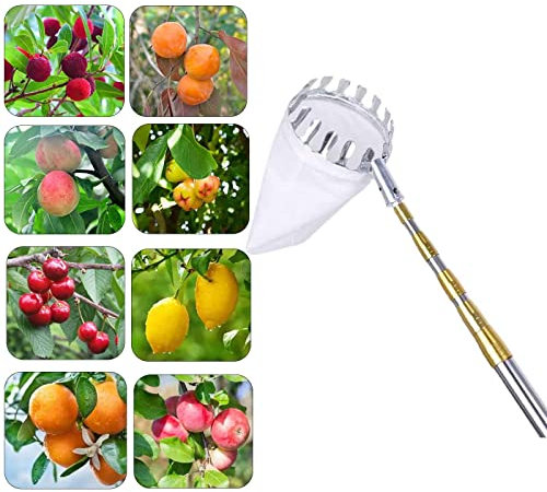 LekLai Obstpflücker, Obstpflücker Mit Teleskopstiel, Zum Pflücken Von Apfel, Birne, Zitrone, Limette, Kiwi, Grapefruit/Silver/7M(22.9Ft)
