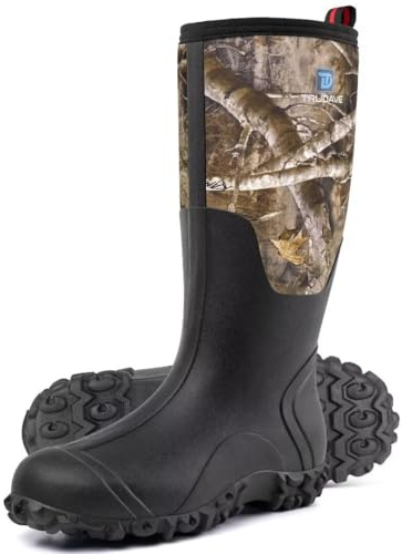 Trudave Rubber Boots for Men with Steel Shank, Waterproof Insulated Reliable Rain Boots for Outdoor Work Hunting, Warm Dry 5mm Neoprene Anti-slip All-Season Mud Boots, Size 5-14