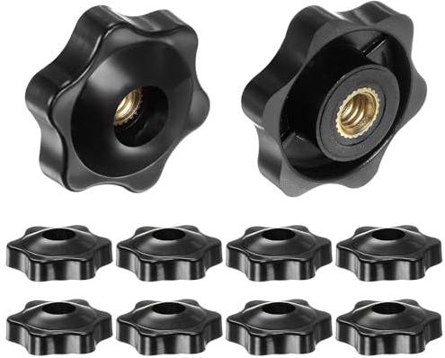 QUARKZMAN 10 Stück Sterngriffmutter 1/4-20 Inch Flügelmuttern mit Innengewinde, Rändelmutter Handgriff Durchgangsloch Klemmmutter 32mm Spannknopf für Maschinen Fitnessgeräte, Schwarz