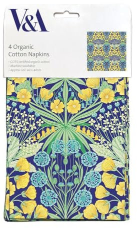 Cloth Napkins - Set of 4 - V&A Design - Mallow Flowers - Floral Print by Allan Francis Vigers - Organic Cotton - Reusable Tableware