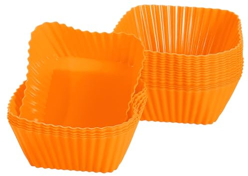 QUARKZMAN 18 Piezas Moldes de Silicona para Magdalenas Revestimiento de Silicona Antiadherente para Magdalenas Cuadradas para Cocinar Huevos Hornear Magdalenas (Naranja)